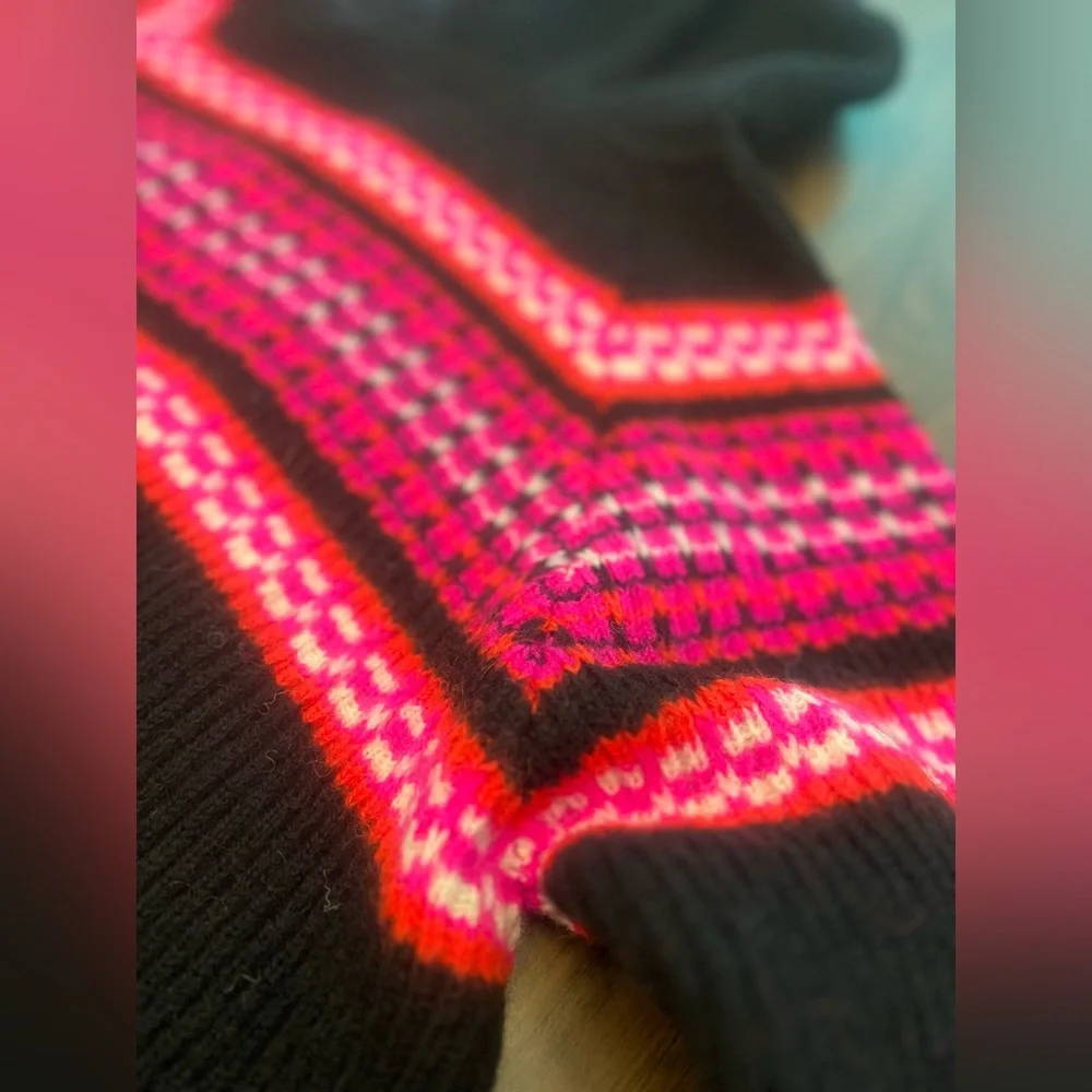 Celine Ski Jacquard Wool Hoodie Sweater XS Oversized Black Pink Made in Italy - Picture 6 of 14